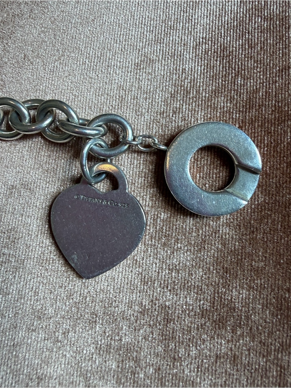 Tiffany & Co. Silver Heart Charm Toggle Bracelet with Blue Heart Bead Bracelet - Picture 4 of 12
